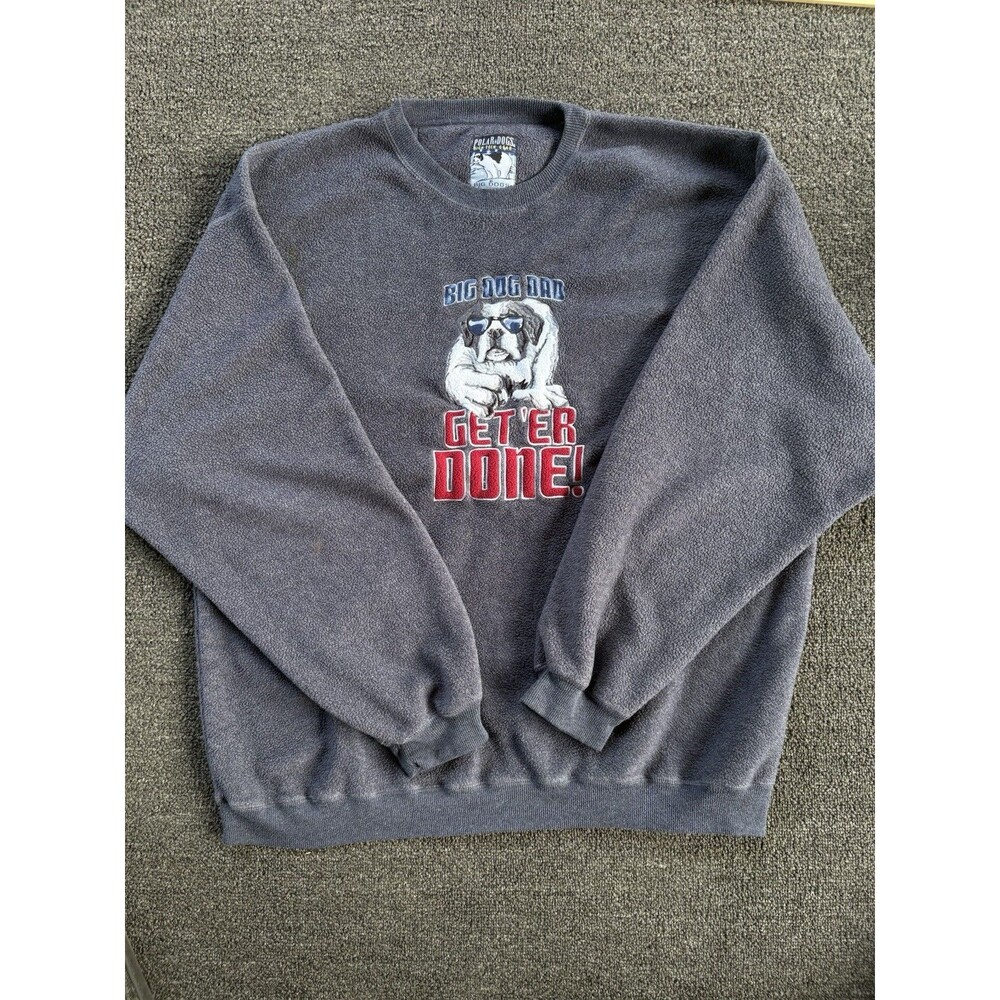 Big Dogs Polar Dogs Fleece Sweatshirt XL Gray “Big Dog Dad Get’er Done” Y2K